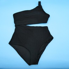 Victorias Secret Medium Black Ribbed Single Shoulder Cutout One Piece Swimsuit