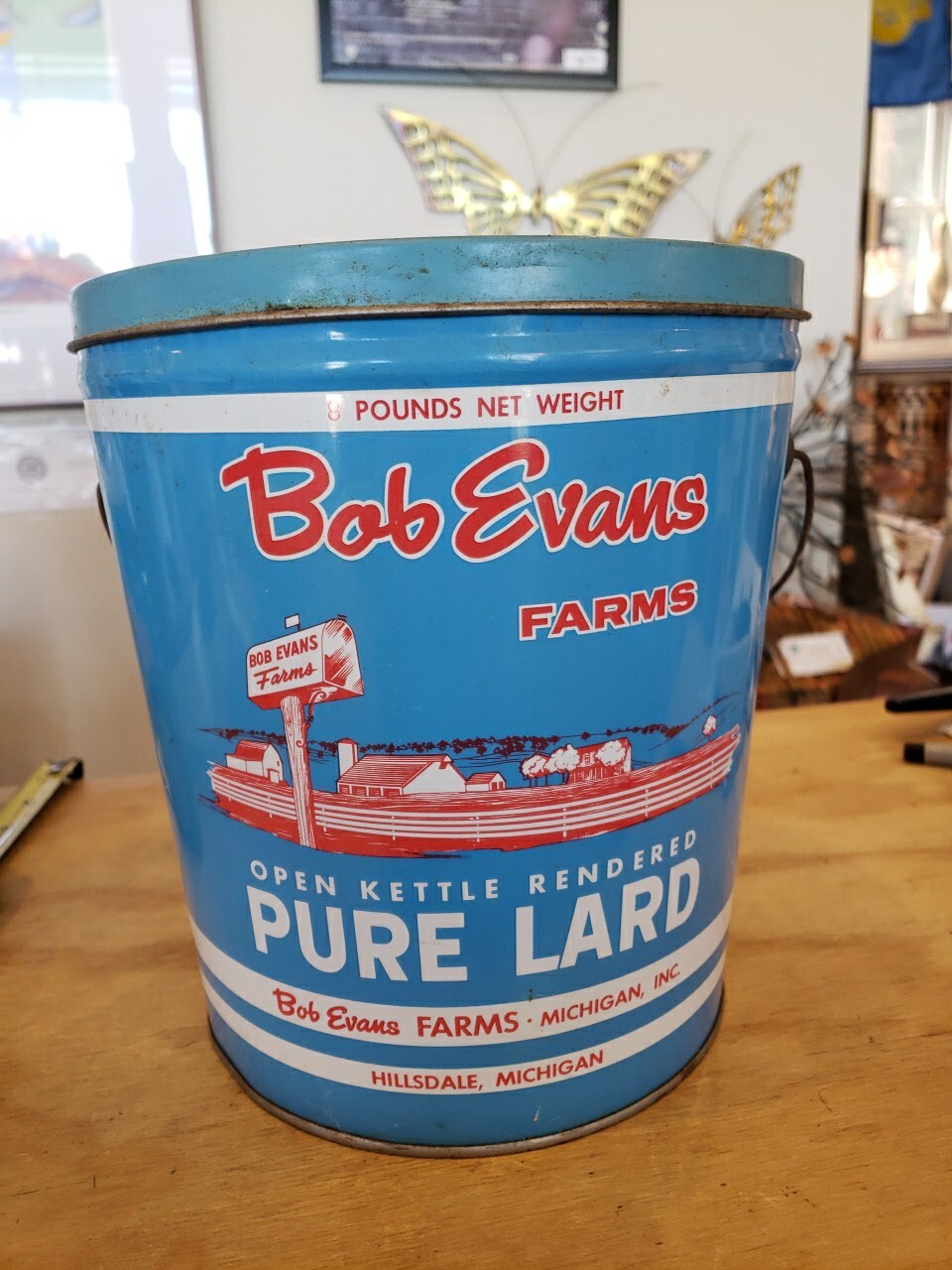 Vintage Bob Evans Farms Pure Lard Tin Can 1950's Hillsdale, Michigan