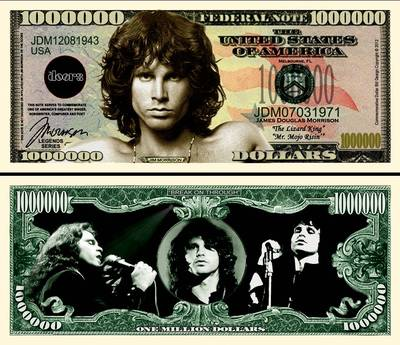 #ad Jim Morrison of The Doors Million Dollar Funny Money Novelty Note FREE SLEEVE $1.88