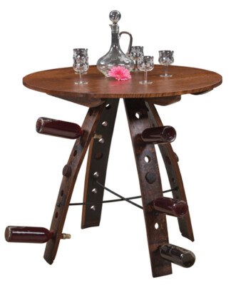 Amish Rustic Round 36'' Pub Whiskey Barrel Dining Table Stave Swivel Wine Holder