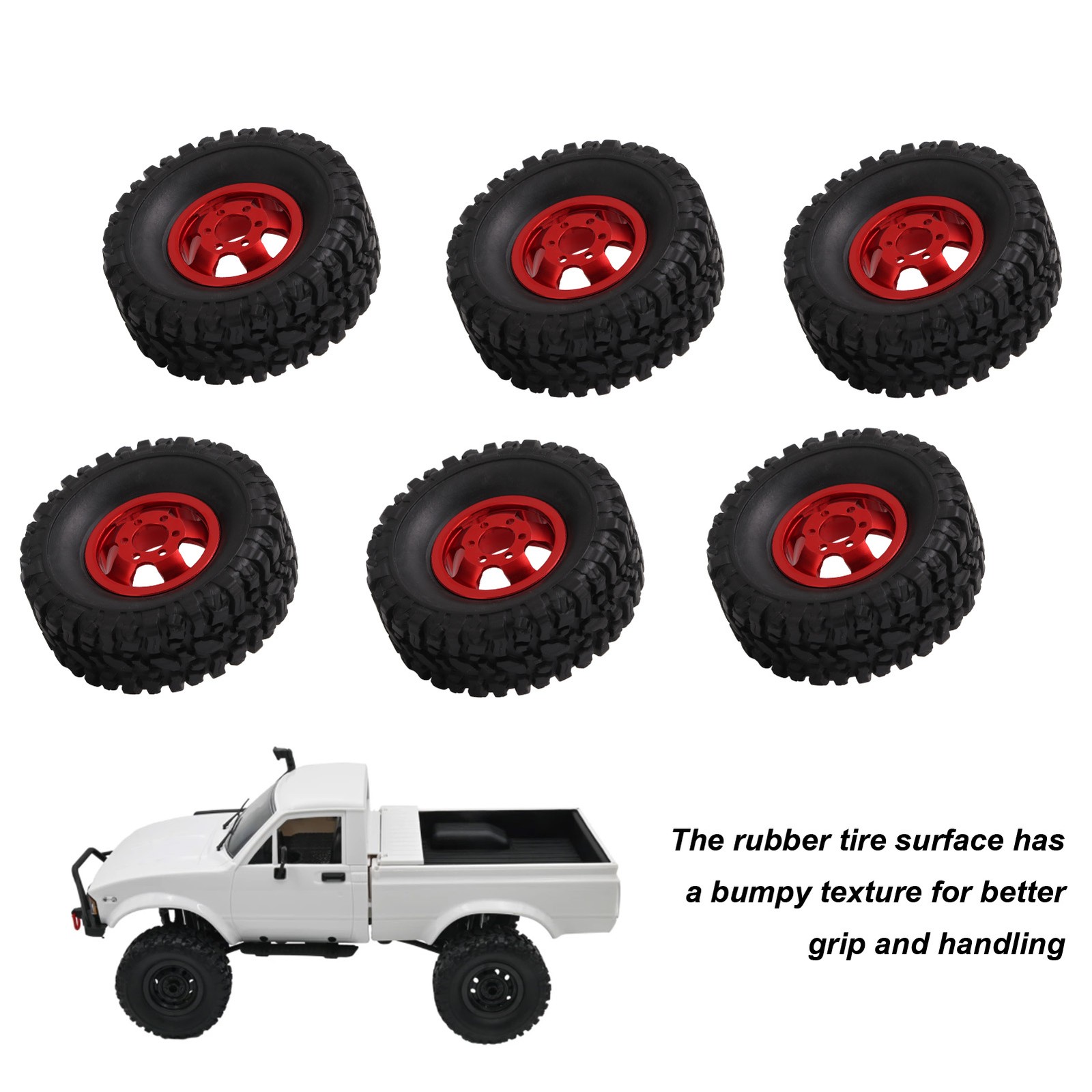 New (Red)RC Rubber Tires With Aluminum Alloy Wheel Hub For WPL C14 C24 C34 C44