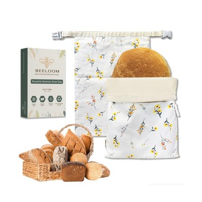 XL Reusable Beeswax Bread Bags (Set of 2)   100% Cotton & Beeswax L... Fas