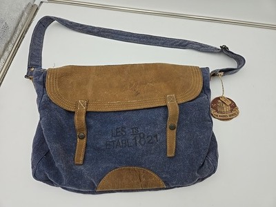 THE BARREL SHACK Leather Denim Crossover Messenger Bag 15 In x 11 In USED