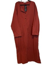 Yaohuole sz 3XL boho long sleeve cotton/linen maxi dress burnt orange #1770 new