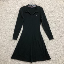 Tommy Hilfiger Sweater Dress Medium Adult Black Fit Flare Midi Long Sleeve Women