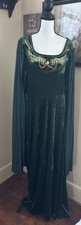 Medieval Renaissance Velour Gown Maxi Costume Dress Green/Black Gold Trim Mediu