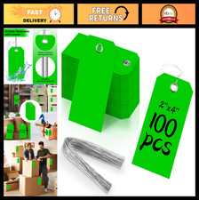 100 Heavy Duty 2x4" Green Plastic Shipping Tags with Wires - Waterproof Hang Tag