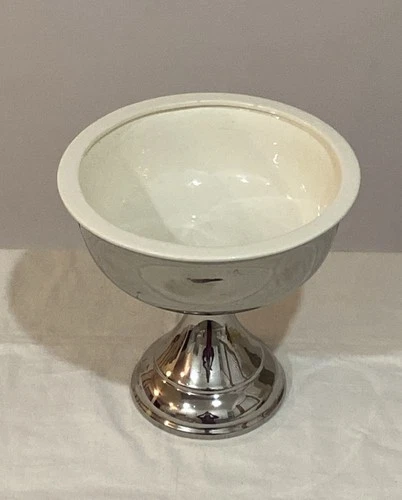 Vintage MCM Haeger Pottery USA Silver Chrome Pedestal Chalice Planter Vase