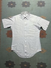Vintage 70s short sleeve button shirt white herringbone polyester men s medium