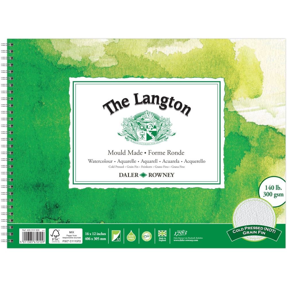 Daler Rowney The Langton Watercolour Cold Pressed Spiral Pad 16x12"" 300gsm