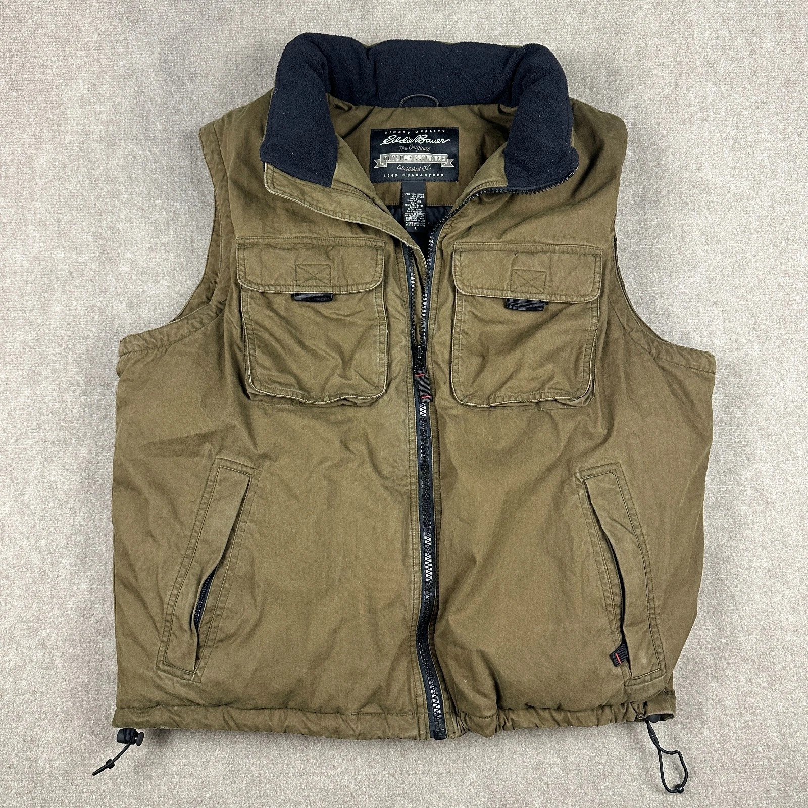 Vintage Eddie Bauer Down Vest Mens L Goose Filled Utility Outdoor Fleece Collar
Opens in a new windo