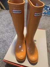Orange Glitter Hunter Boots Big Kids Size 5