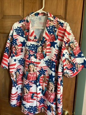 Jennifer Coolidge Button Up Shirt  XL Hot Dogs 4th Of July Statue Of Liberty