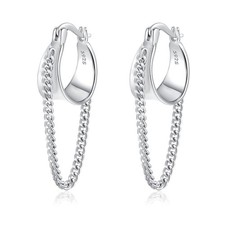 925 Sterling Silver Chain Dangle Drop Earrings Huggie Hoop Earrings for Women...