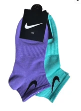 Nike Ankle Socks 2-pair   Teal/ Purple   Dry-Fit New 8-12 Fast Shipping!