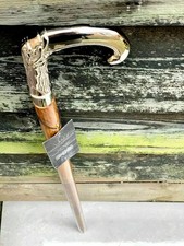 Vintage Polished Wooden Solid Silver Eva Adam Head Walking Stick Cane