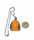 Estate Vintage Sterling Silver Butterscotch Baltic Amber MCM Pendant Necklace — photo 6