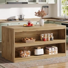 59-Inch Kitchen Island, 3-Tier Farmhouse Stationary Island Table with Storage