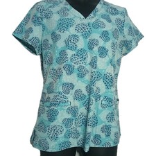 HeartSoul Scrubs Scrub Top Light Blue Hearts Women's Size Medium