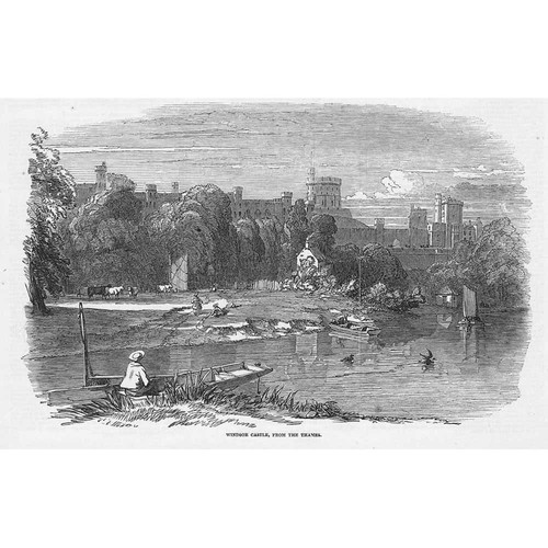 WINDSOR CASTLE View from the Thames - Antique Print 1848