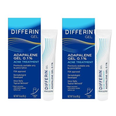 Differin Adapalene Gel 0.1% Acne Treatment 1.6 oz, Pack of 2