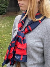 Vintage Echo 100 Silk Long Scarf Navy Red