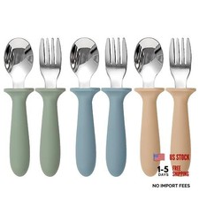 Toddler Utensils, 6 Pack kids Silverware Set with Silicone Handle, 18/8 Blue