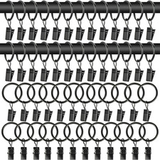 50PCS Curtain Rings with Clips - Curtain Clips Black Drapery Rings with Fastener