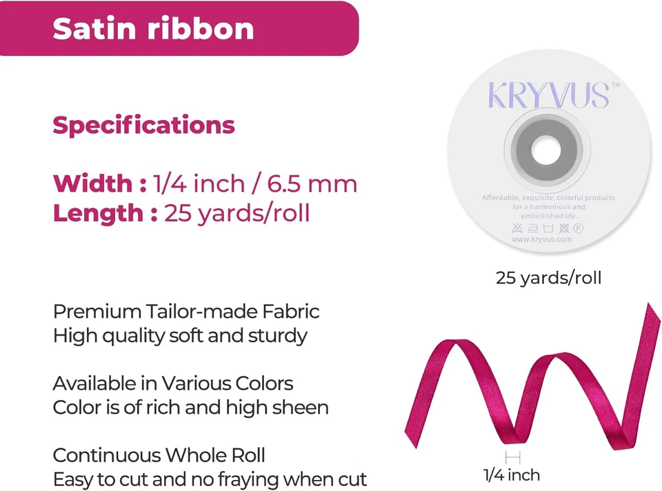 Rose Red Satin Ribbon 1/4 Inch X Continuous 25 Yards, Single Face Polyester Ribb - Image 3 of 4