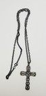 Vintage Italy Resurrection Lily Flowers  Cross Pendant Necklace Silver Signed — photo 3