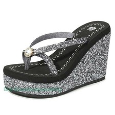 Sequin Rhinestone Women's Flip Flops Sandals Beach Slippers Platform Shoes Retro