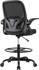 Drafting Chair Tall Office Chair Mesh Ergonomic Desk Chair Flip-up Arms Black