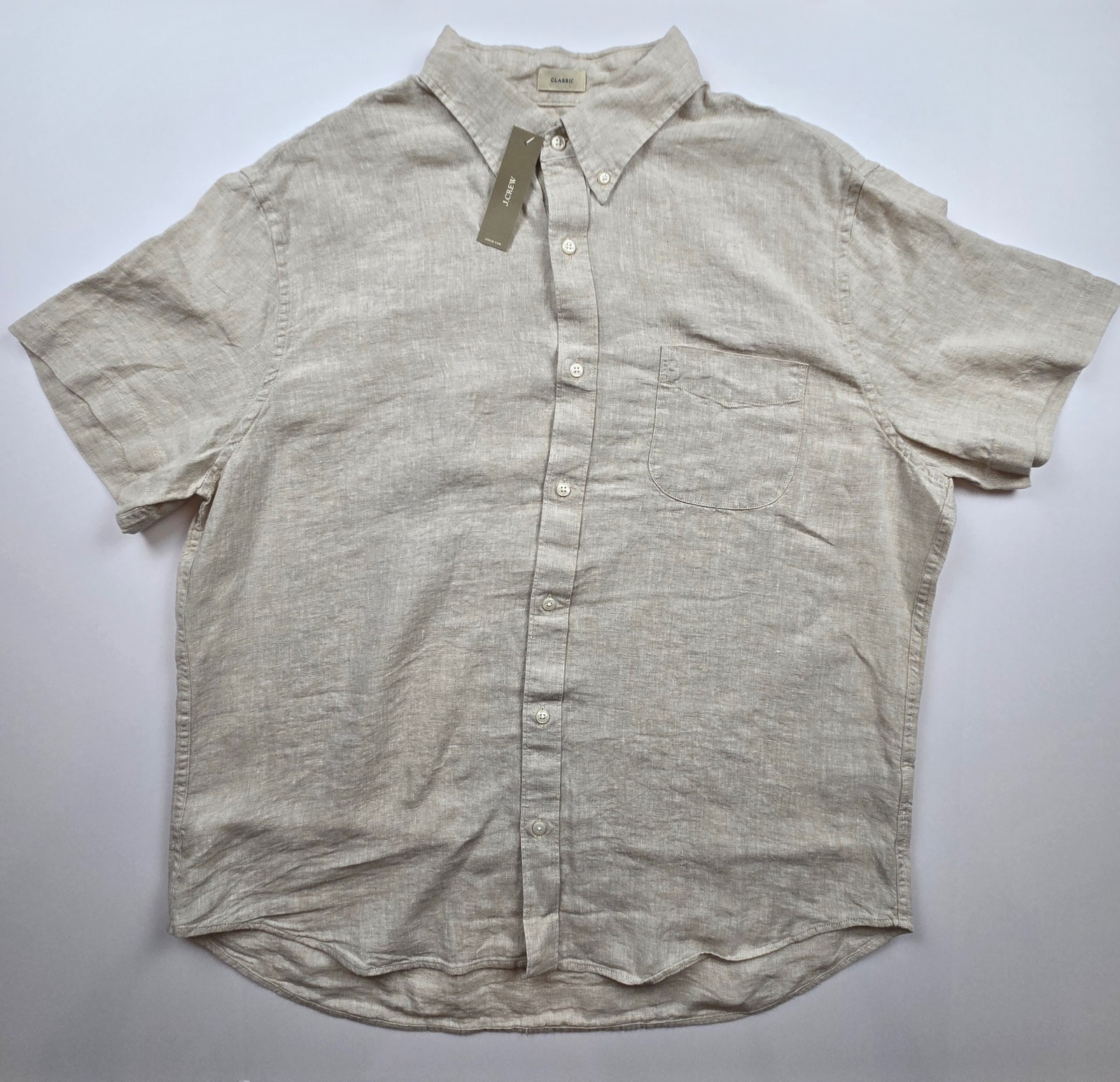 NWT J.Crew Baird McNutt Irish Linen Shirt Mens XL Flax Linen Beige Short Sleeve