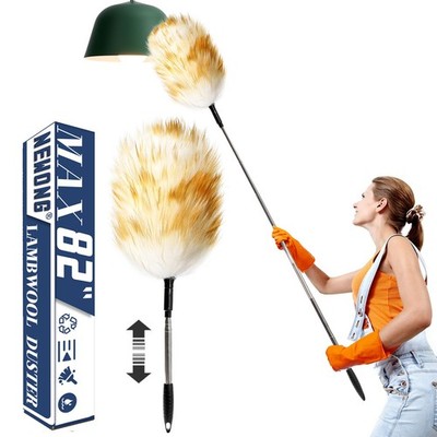 NEWONG Extendable Lambswool Duster 82inch with 82inch, White and Yellow