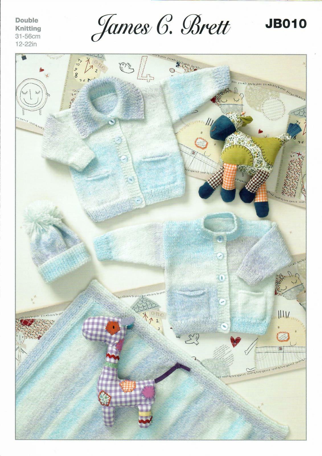 James C Brett JB010 Knitting Pattern Cardigans Hat and Blanket in Baby Marble DK