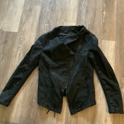 Divided H&M women s black Light jacket Coat Diagonal Zip Up Size 4