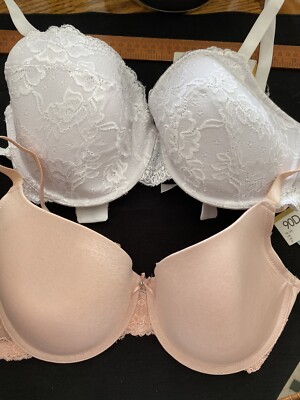 2 NWT White Lacy Padded Dorina Underwire Bra Sz 40D & Light Pink