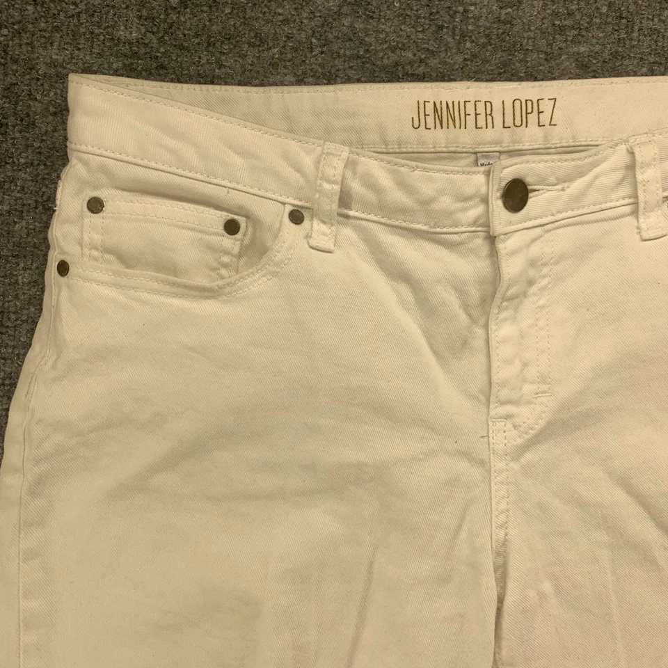 Pantalones Cortos Jennifer Lopez JLO Mujer 8 Blanco Jean Bermudas Dobladillo Deshilachado 8" Entrepierna 34 Foto 4 de 4