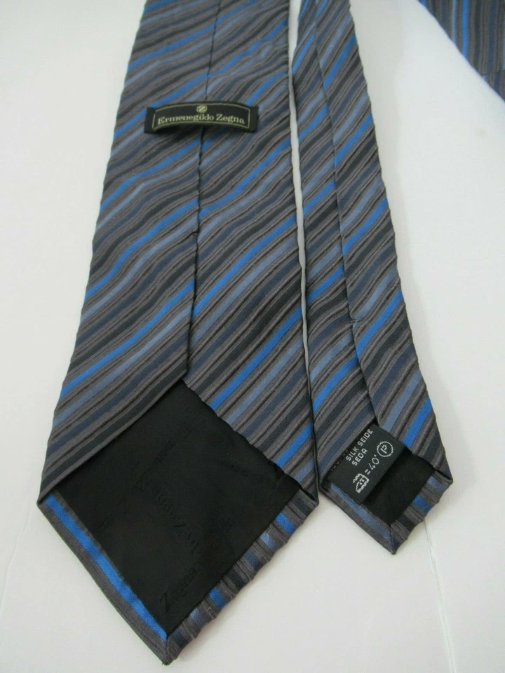Ermenegildo Zegna Mens Silk Blend Necktie Blue Diagonal Stripe Tie 59 X 3-5/8 - Image 2 of 3