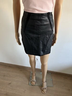 Jupe noire avec simili cuir Morgan taille 38 bon état - Photo 1/4