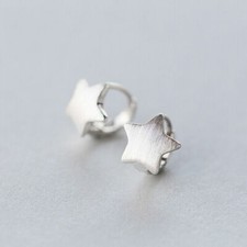 925 Sterling Silver Star Huggie Hoop Sleepers Earrings A1658