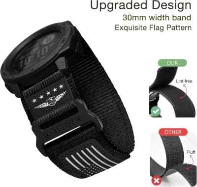 Rugged Nylon & Leather Watch Band For Garmin Instinct Series – Adjustable Military Style Strap In Blue - View #2