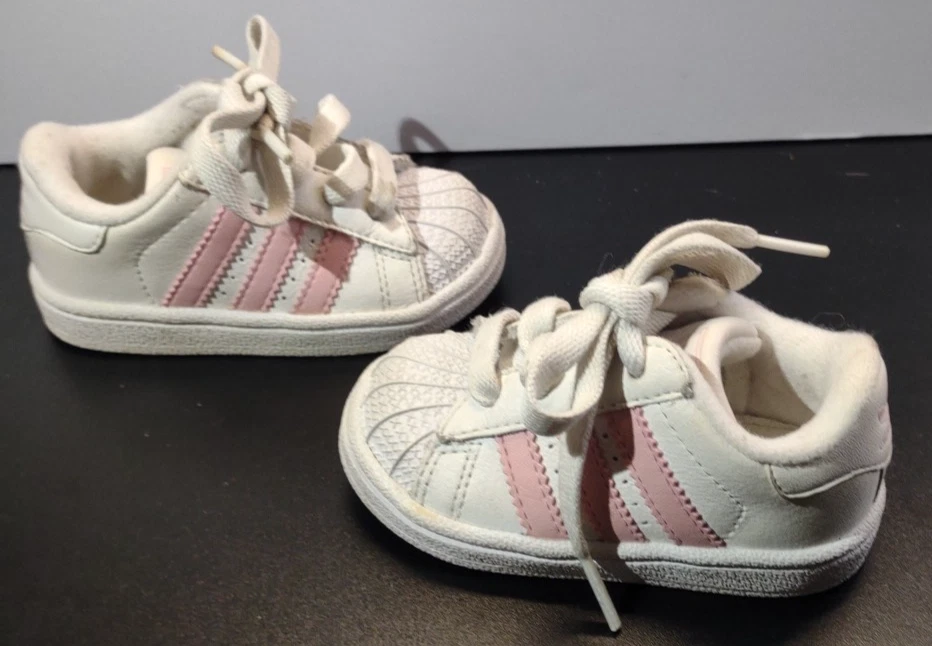 Adidas Originals Superstar Toddler Size 5K White Pink Stripes Shoes Baby Sneaker - Image 2 of 4