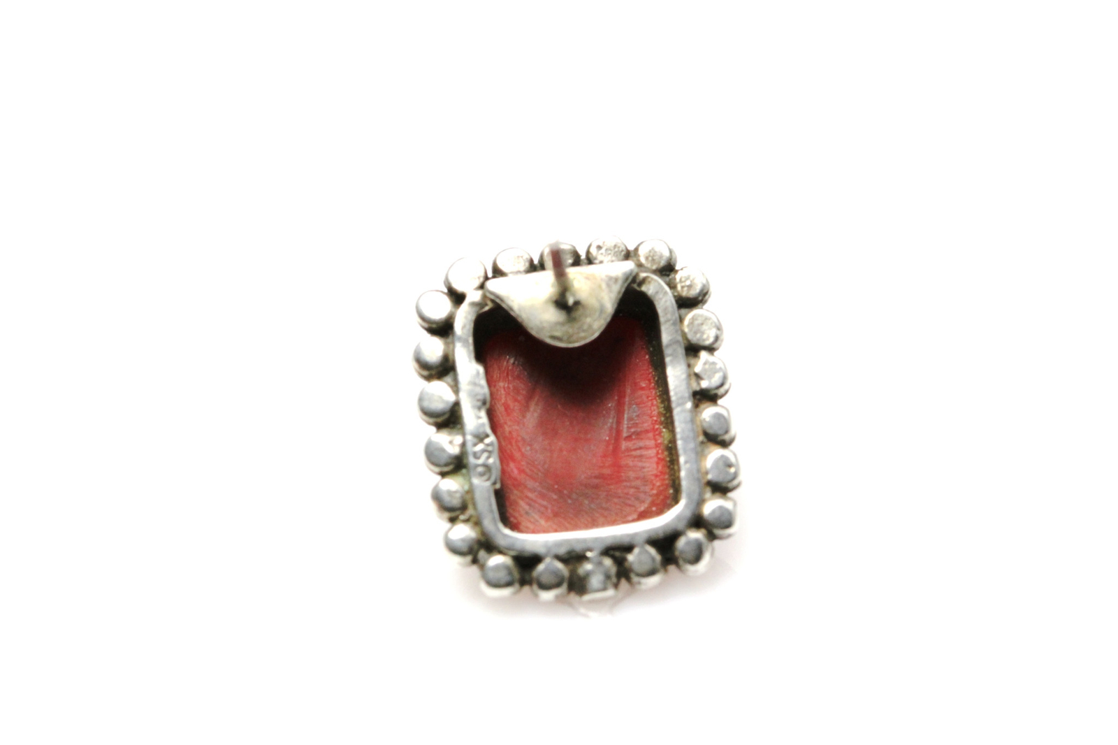 Rectangular Shape Red Stone Sterling Silver 925 E… - image 11