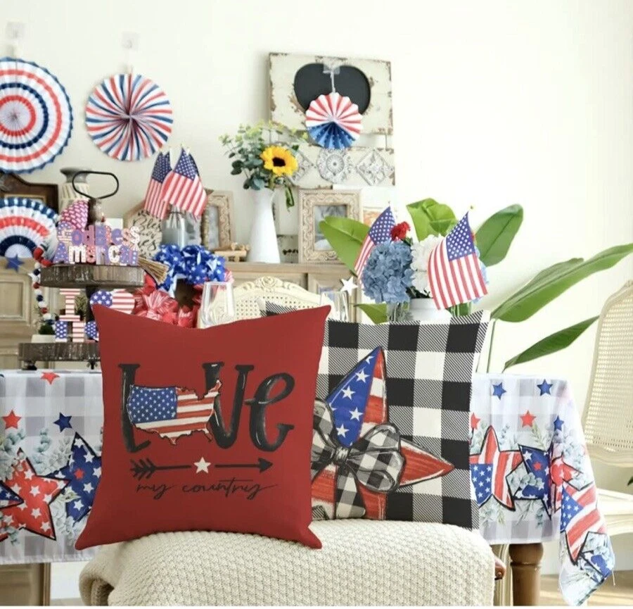 4 июля наволочки Buffalo клетку День независимости 16 «x 16» патриотический новый!! - Изображение 2 из 4