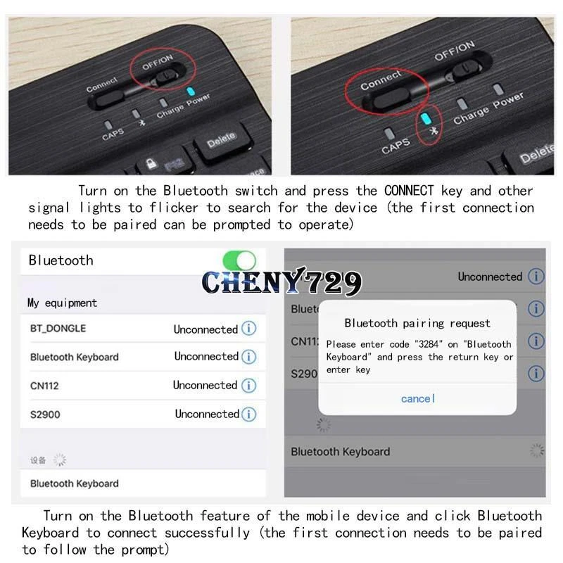 For 10" 12" Samsung Galaxy Tab Tablet Wireless Bluetooth Keyboard + Stand Holder - Image 3 of 4