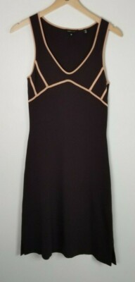 BCBG Maxazria Sz. M Brown & Peach Trim Midi Bodycon Sleeveless Dress
