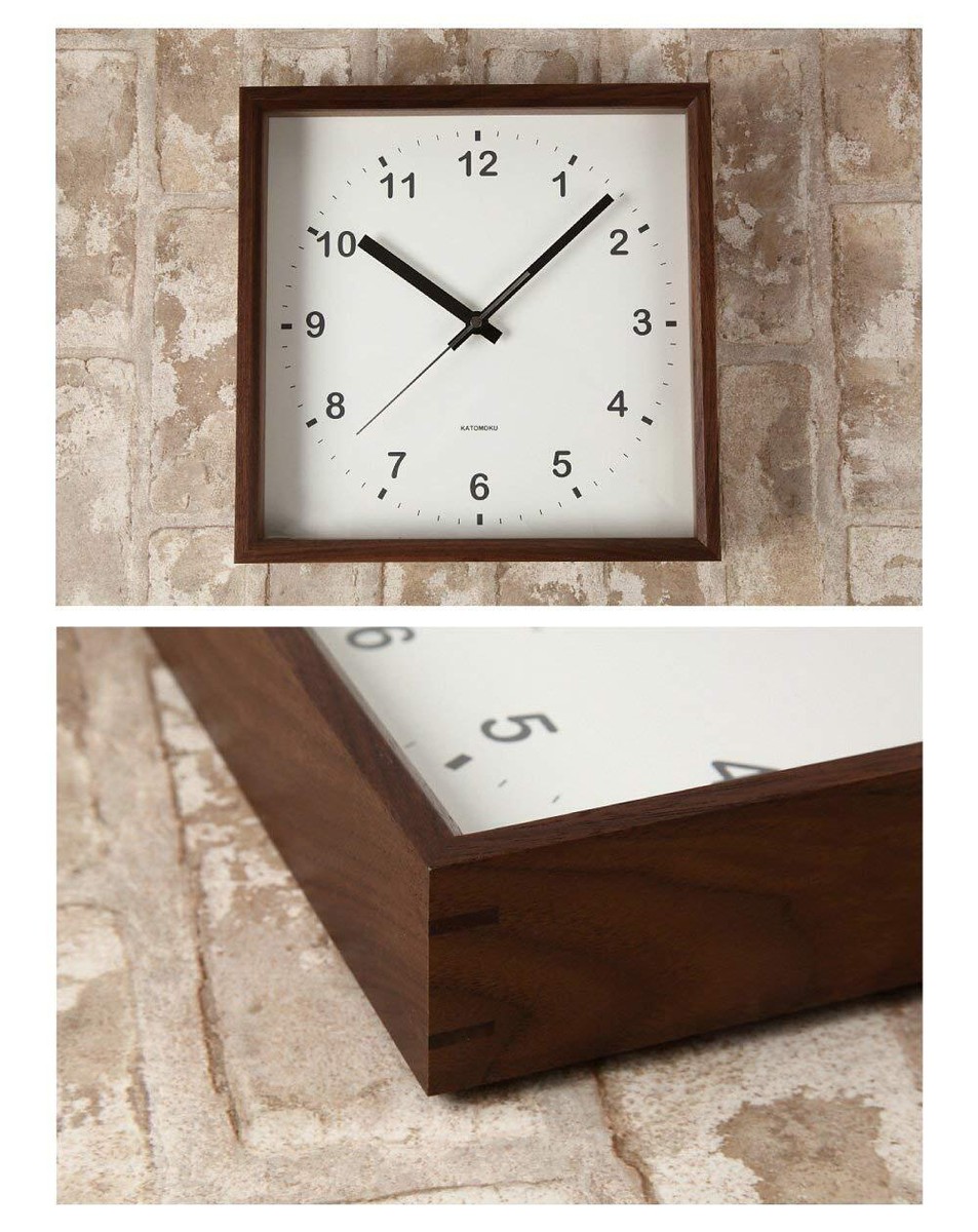 Katomoku Square Clock Km-37B Wood Walnut Wall Clock Katomoku Square Clock Km-37B Wood Walnut Wall Clock