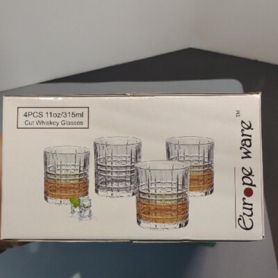 NIB EUROPE WARE WHISKY TUMBLERS 4 PIECE, 11 OZ- NEW