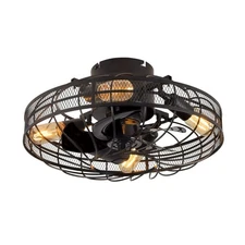 20" Rustic Caged Ceiling Light Fan Farmhouse Flush Mount Chandelier with Remote